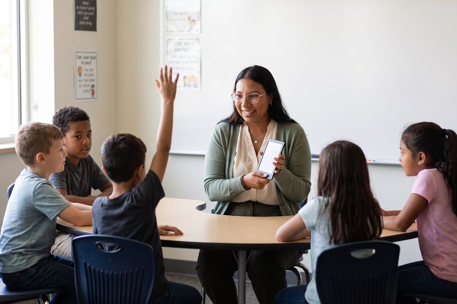 Janessa leading a small guided reading group