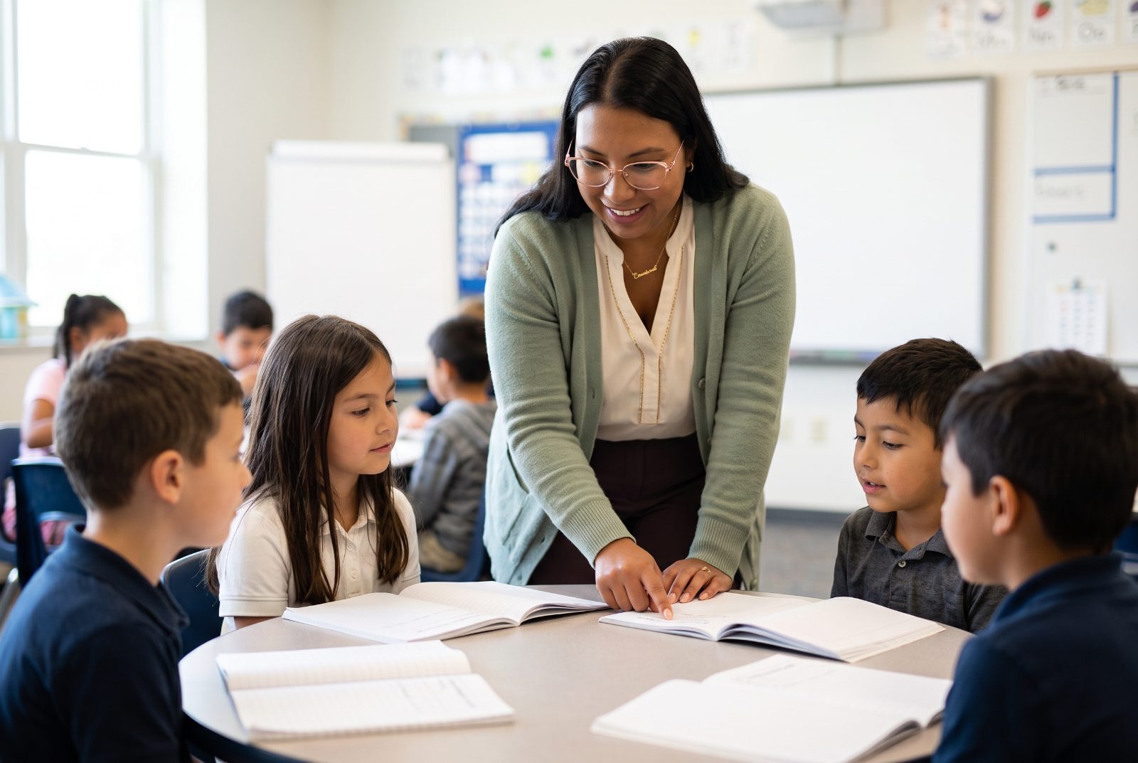 Janessa guiding a small group during a writing conference